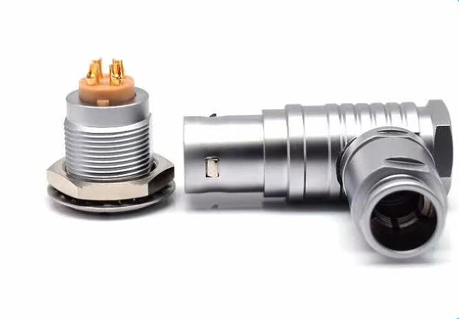 Conector Circular Lemo Compatible De 4 Pines (macho/hembra) - Color Azul, Latón Cromado, Para Cableado Profesional
