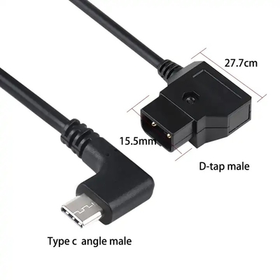 D Toque macho a USB Tipo C Ángulo derecho Cable de alimentación de la cámara para la batería de bloqueo en V
